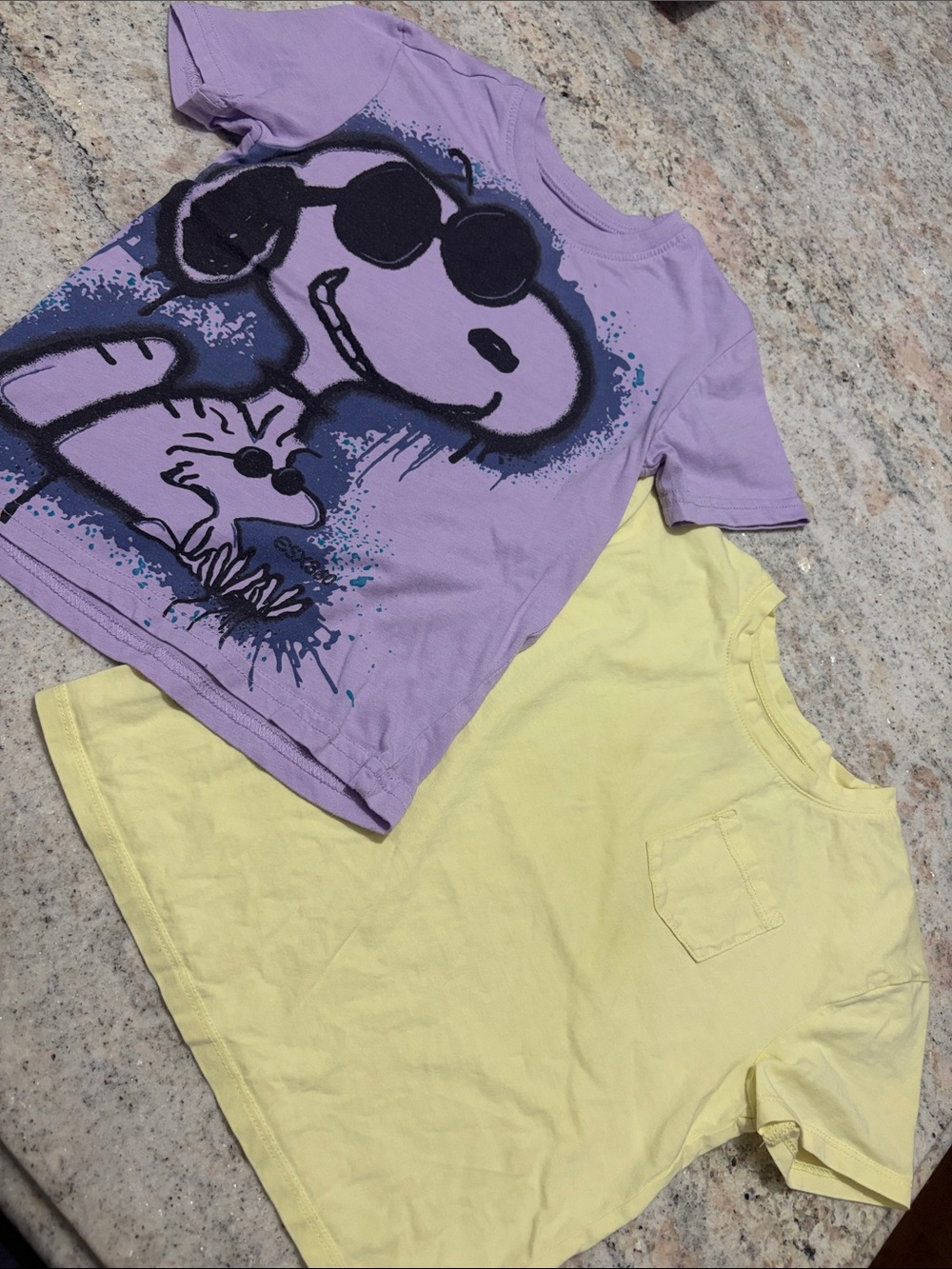 10/$30 Peanuts Purple Snoopy Graphic Tee & Yellow Pocket Tee